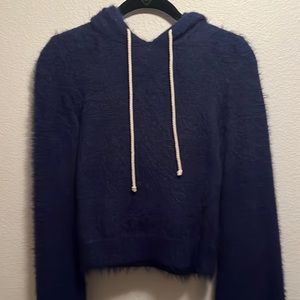 House of Harlow for Revolve fuzzy hoodie crop sweater balloon sleeve navy M